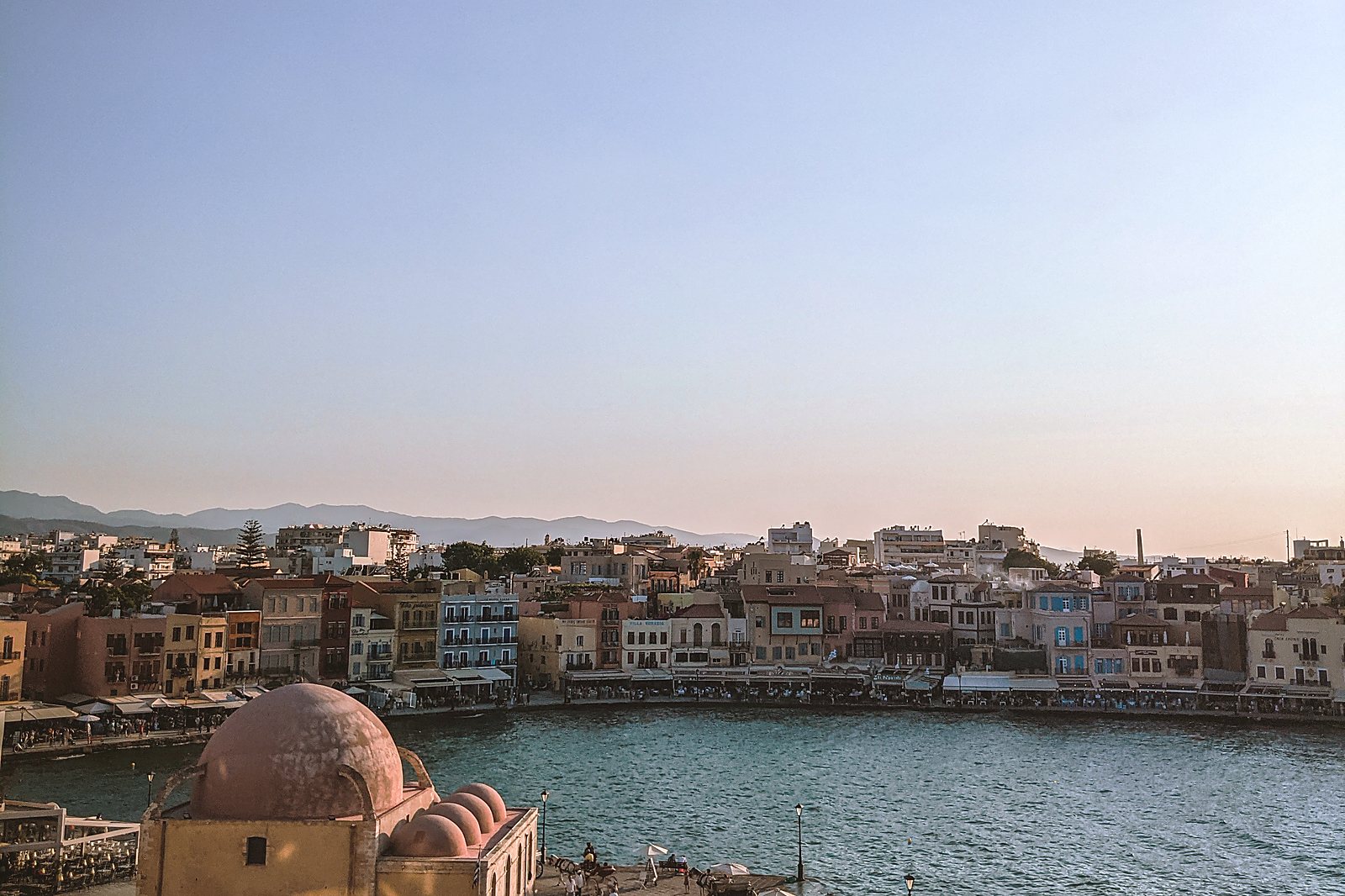 The Venetian harbour quarter of Chania from above, the Kucuk Hasan mosque on the waterfront