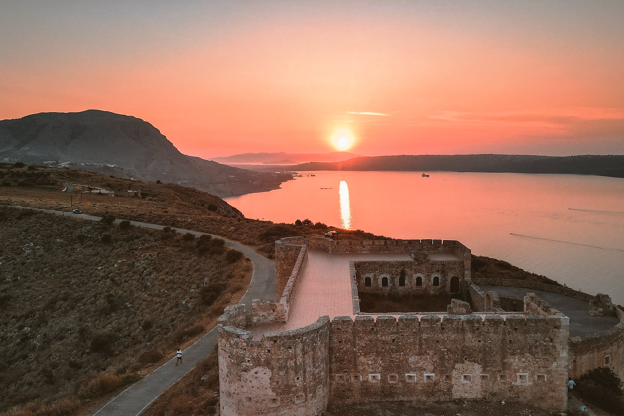 The sun setting over Souda Bay from the walls of the fort at Aptera
