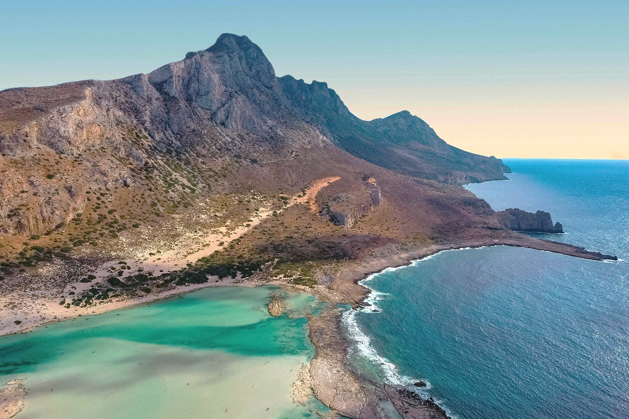 The turquoise lagoon at Balos curving around its headland on the northwest tip of Crete